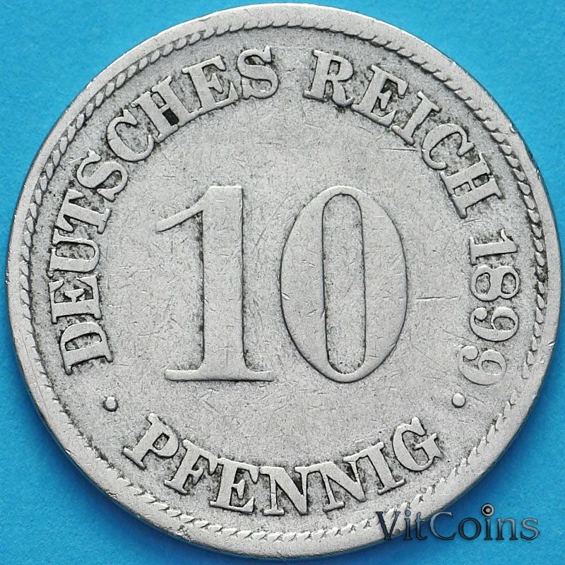 Монета Германия 10 пфеннигов 1899 год. G.