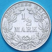 Германия 1/2 марки 1908 год. D.