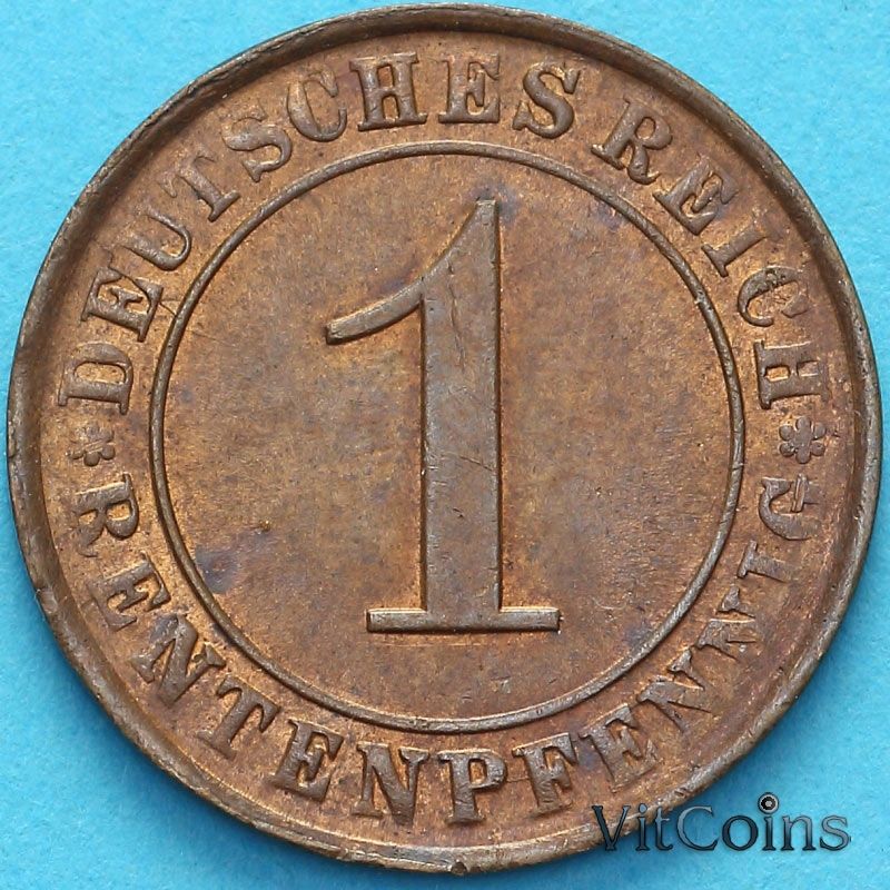 Монета Германия 1 рентенпфенниг 1924 год. А.