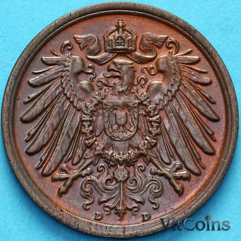 Монета Германиф 2 пфеннига 1913 год.