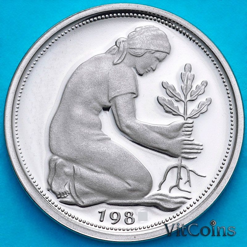 Монета ФРГ 50 пфеннигов 1981 год. F. Пруф.