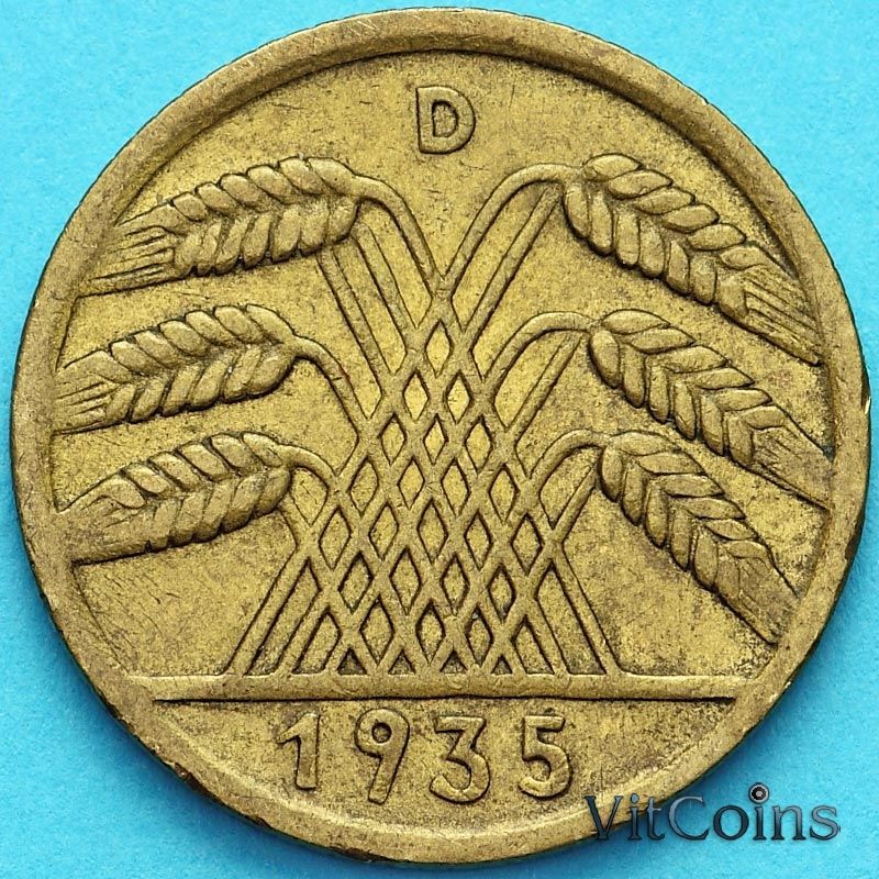Монета Германия 10 рейхспфеннигов 1935 год. D