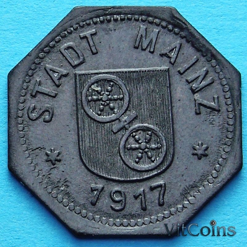 Монета Германии 10 пфеннигов 1917 год. Нотгельд Майнц.