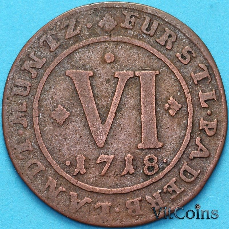 Монета Епископство Падерборн 6 пфеннигов 1718 год