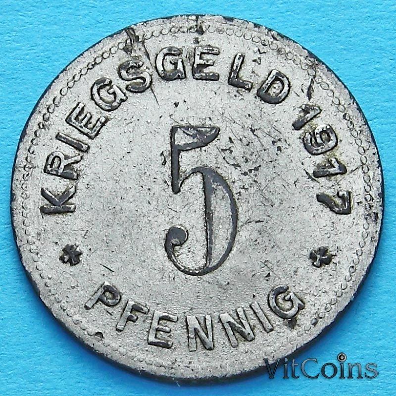 Монета Германии 5 пфеннигов 1917 год. Нотгельд Меттман.