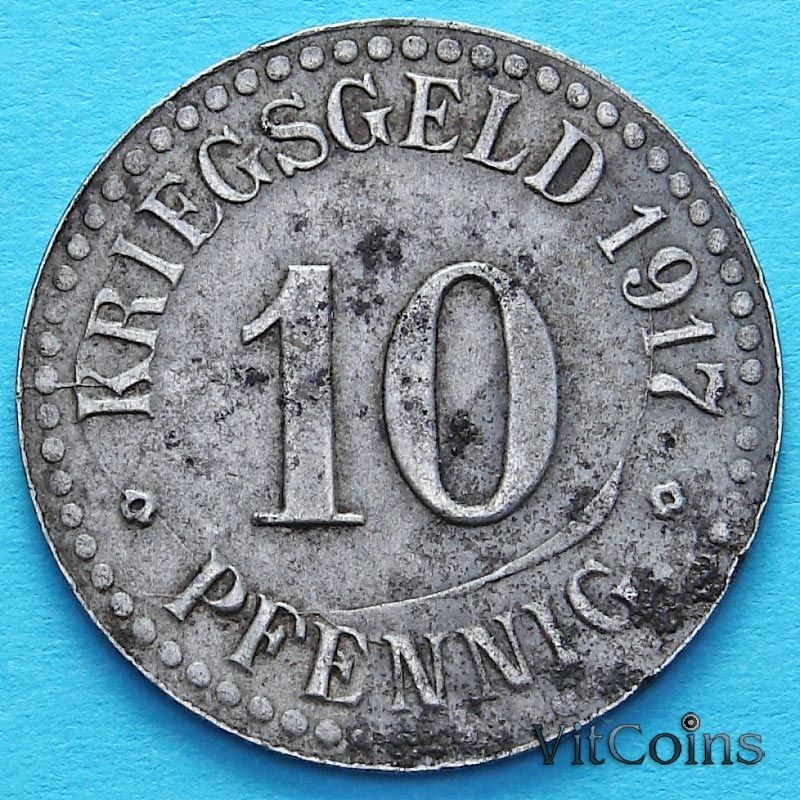 Монета Германии 10 пфеннигов 1917 год. Нотгельд Кассель.Железо.