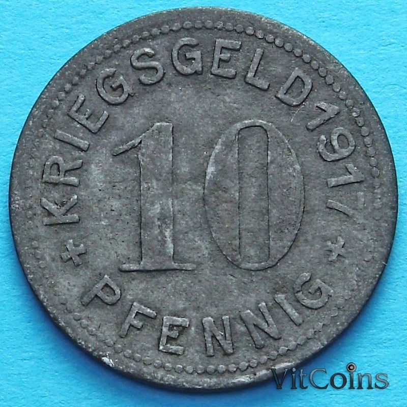 Монета Германии 10 пфеннигов 1917 год. Нотгельд Меттман.