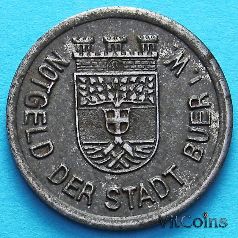 Монета Германии 10 пфеннигов 1919 год. Нотгельд Буер. Железо.