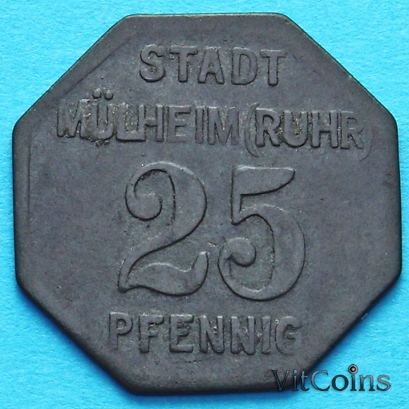 Монета Германии 25 пфеннигов 1917 год. Нотгельд Мюльхайм на Руре.