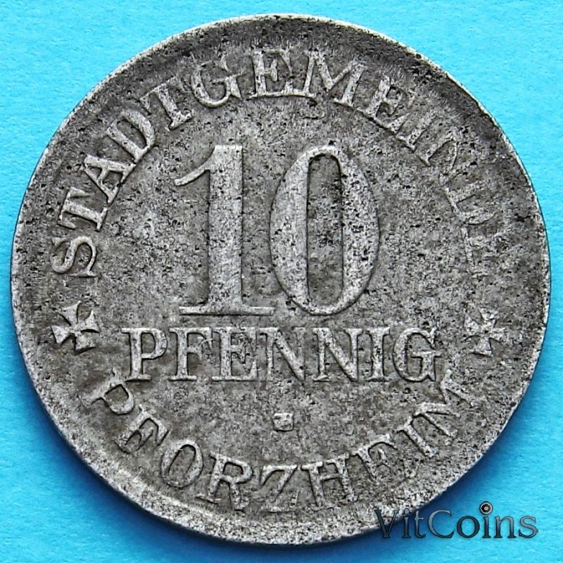 Монета Германии 10 пфеннигов 1918 год. Нотгельд Пфорцхайм