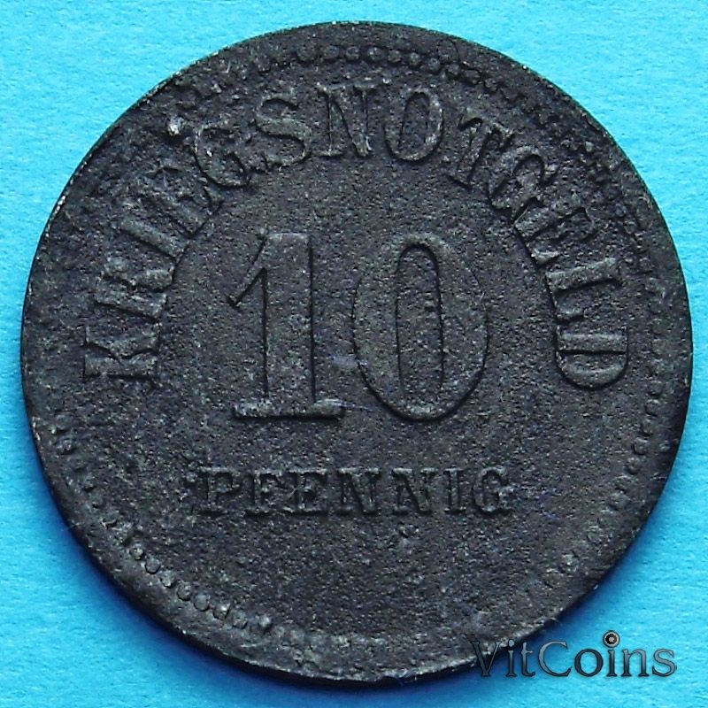 Монета Германии 10 пфеннигов 1917 год. Нотгельд Узинген.