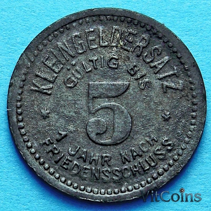Монета Германии 5 пфеннигов 1918 год. Нотгельд Мойзельвиц