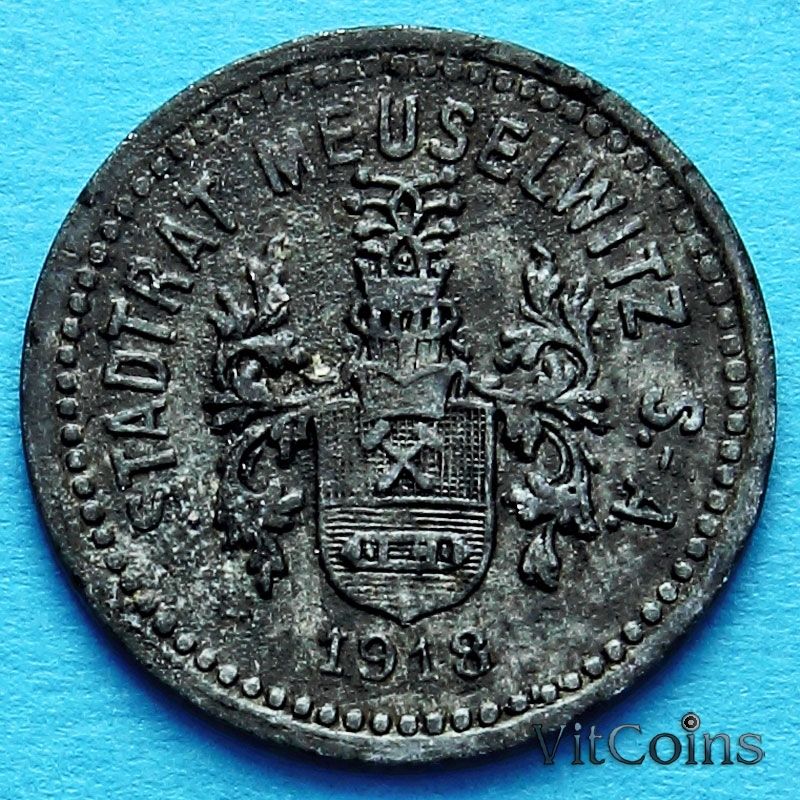 Монета Германии 5 пфеннигов 1918 год. Нотгельд Мойзельвиц Монета Германии 5 пфеннигов 1918 год. Нотгельд Мойзельвиц