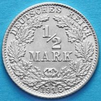 Германия 1/2 марки 1918 год. Серебро. D.