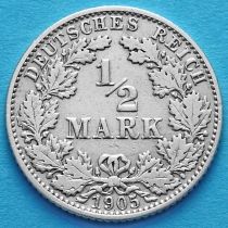 Германия 1/2 марки 1905 год. Серебро. Е.