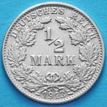 Германия 1/2 марки 1913 год. Серебро. F.