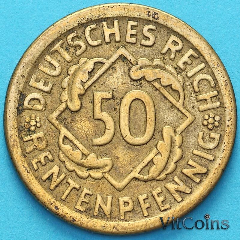 Монета Германия 50 рентенпфеннигов 1924 год. D