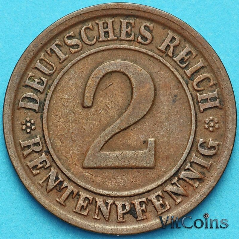 Монета Германия 2 рентенпфеннига 1924 год. А