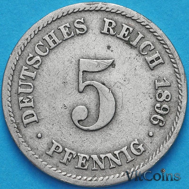 Монета Германии 5 пфеннигов 1896 год. F