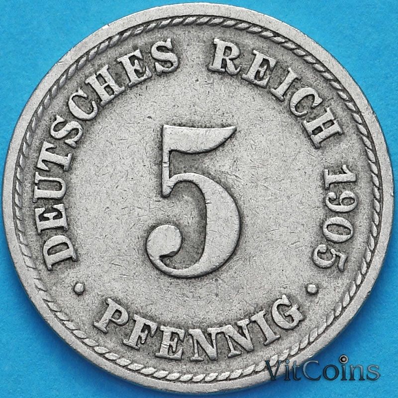 Монета Германии 5 пфеннигов 1905 год. F