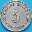 Монета Германии 5 пфеннигов 1909 год. D.