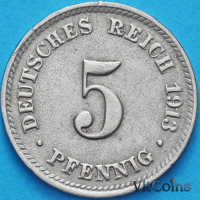 Монета Германии 5 пфеннигов 1913 год. D.
