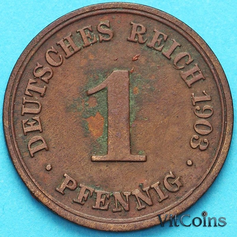 Монета Германия 1 пфенниг 1904 год. F.