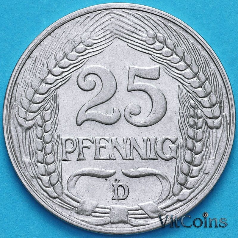 Монета Германия 25 пфеннигов 1909 год. D.