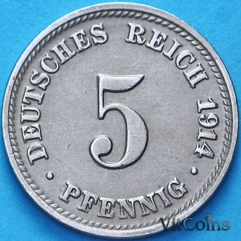 Монета Германия 5 пфеннигов 1914 год. D.