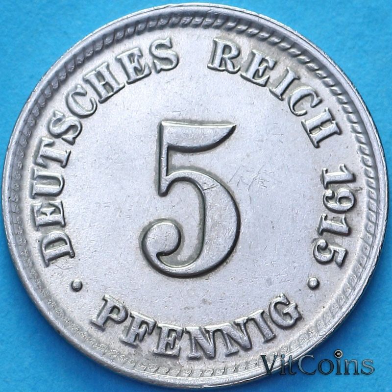 Монета Германия 5 пфеннигов 1915 год. D.
