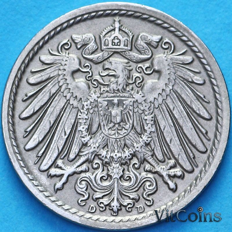 Монета Германия 5 пфеннигов 1914 год. D.