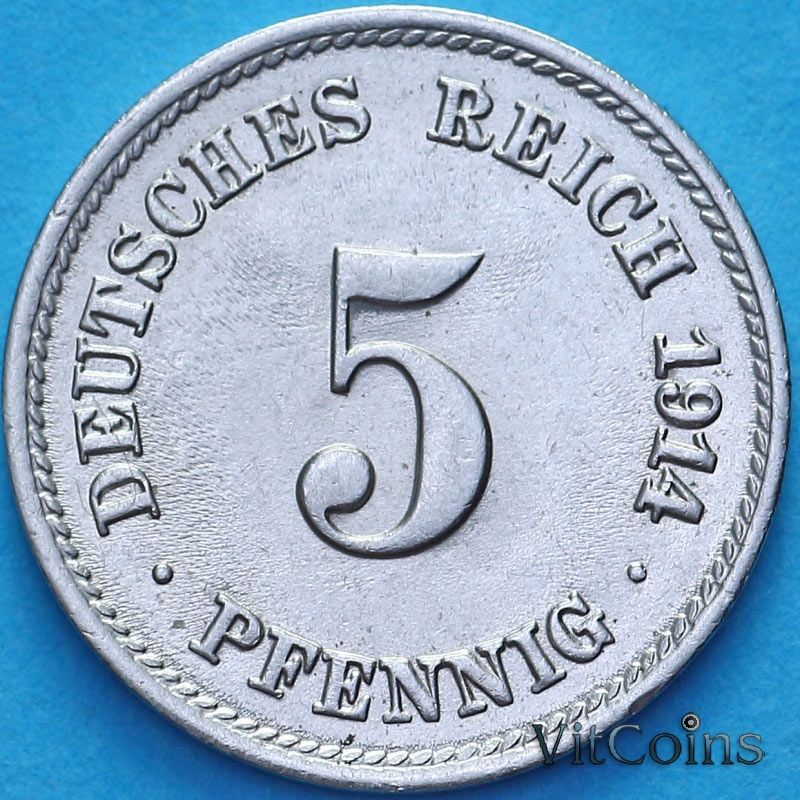 Монета Германии 5 пфеннигов 1914 год. F