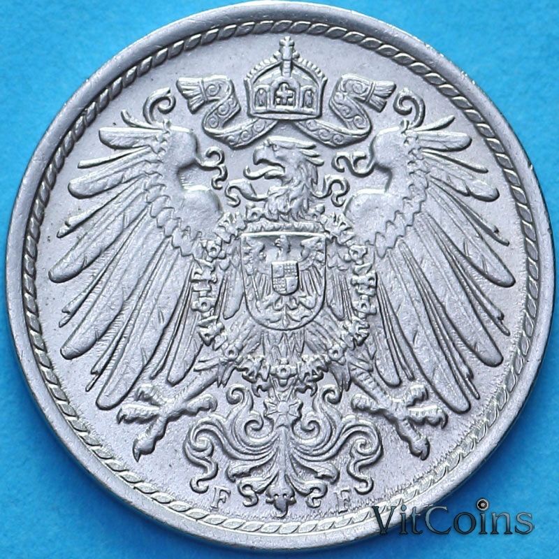 Монета Германии 5 пфеннигов 1914 год. F