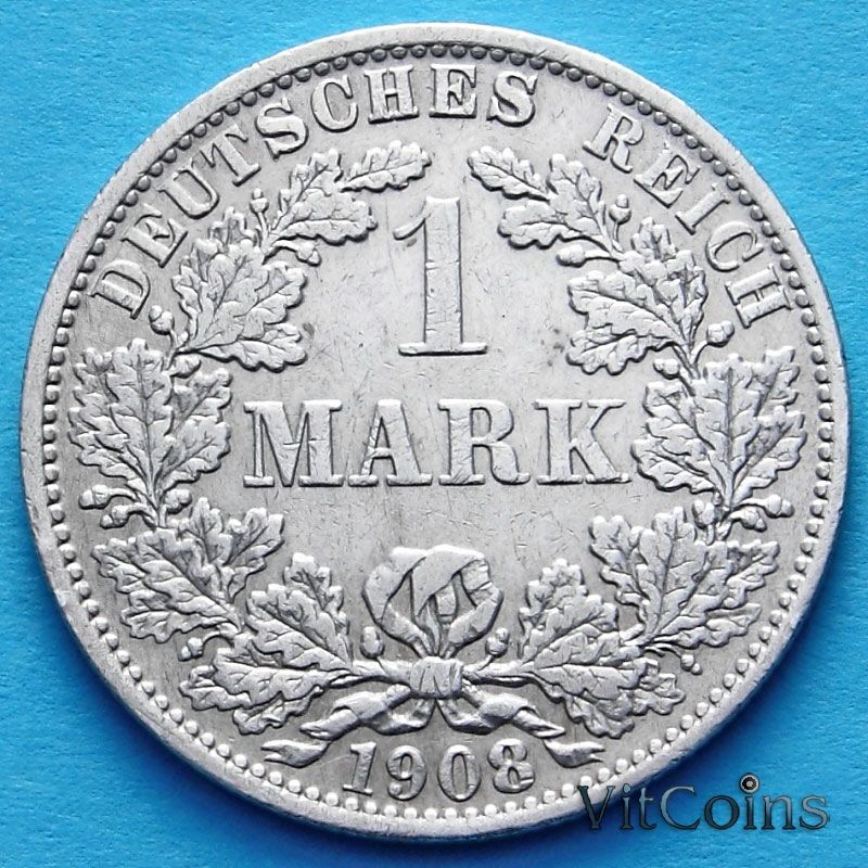 Монета Германии 1 марка 1908 год. Серебро А.