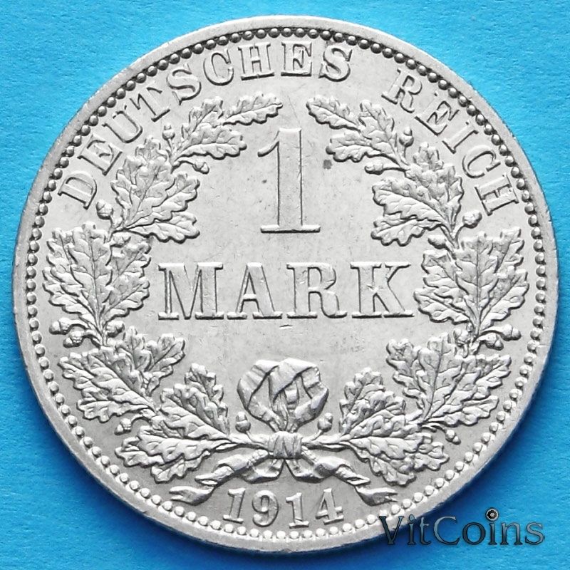 Монета Германии 1 марка 1914 год. Серебро А.