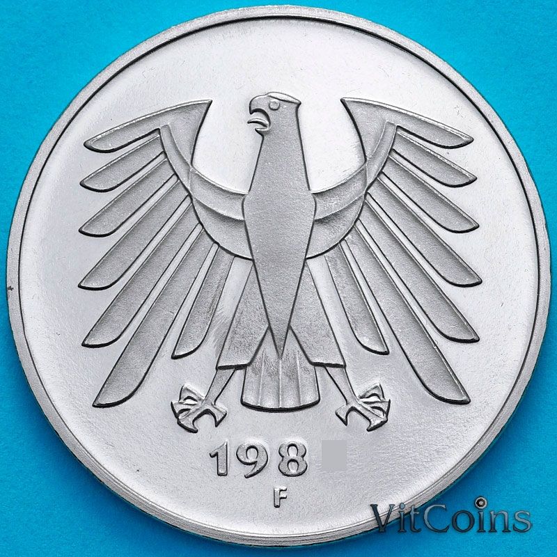 Монета ФРГ 5 марок 1985 год. F. Пруф