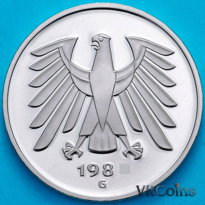 Монета ФРГ 5 марок 1985 год. G. Пруф