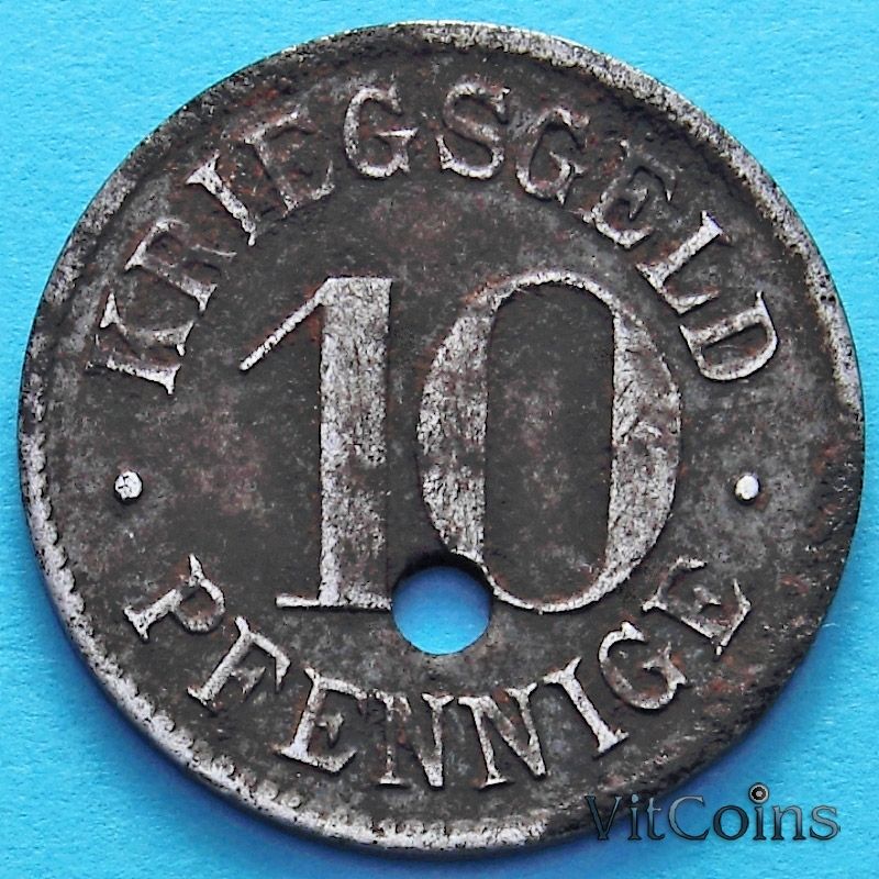 Монета Германии 10 пфеннигов. Нотгельд с отверстием Гейдельберг.
