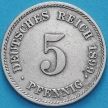 Монета Германия 5 пфеннигов 1899 год. Е