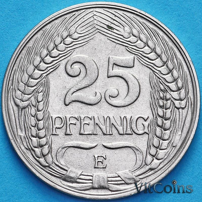 Монета Германия 25 пфеннигов 1910 год. Е
