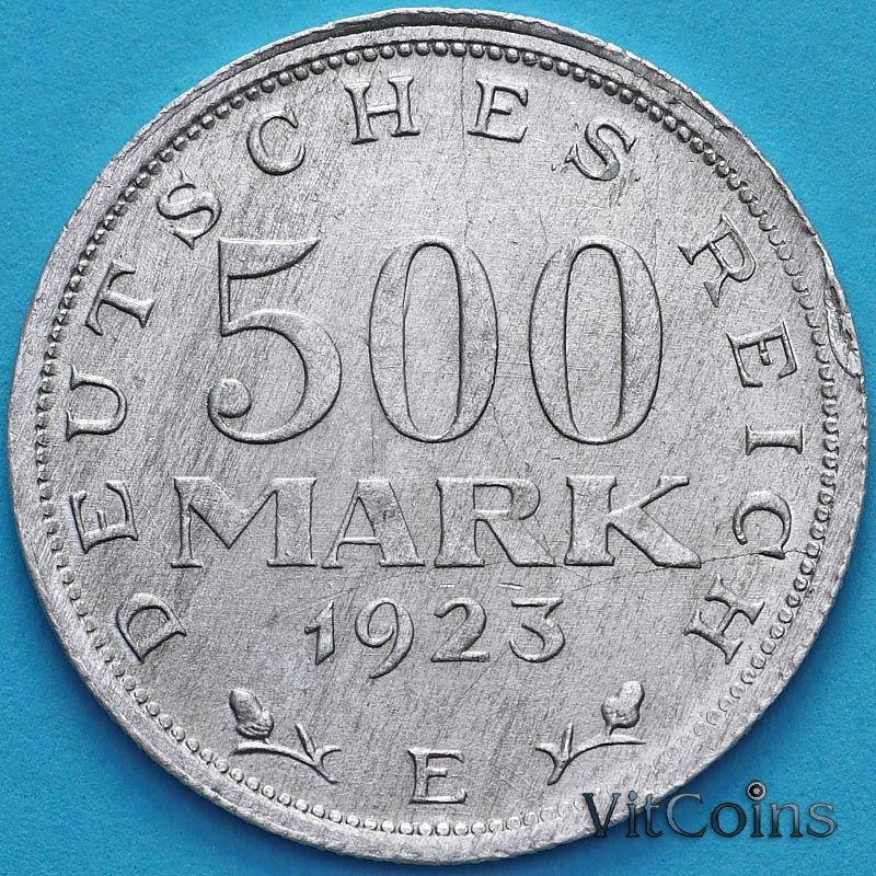 Монета Германия 500 марок 1923 год. Е