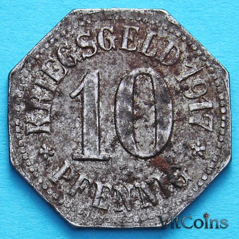 Монета Германии 10 пфеннигов 1917 год. Нотгельд Висбаден.
