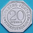 Монета Германии 20 пфеннигов. Трамвайный Нотгельд Нюрнберга. Башня Лугинслэнд.