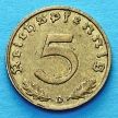Монета Германии 5 рейхспфеннигов 1938 год. D.