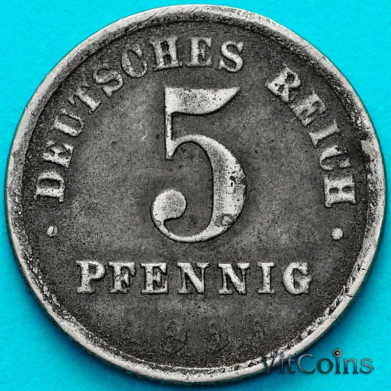 Монета Германия 5 пфеннигов 1920 год. G. На монете есть дата и отметка монетного двора.