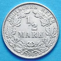 Германия 1/2 марки 1907 г. Серебро D