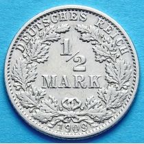 Германия 1/2 марки 1909 г. Серебро Е