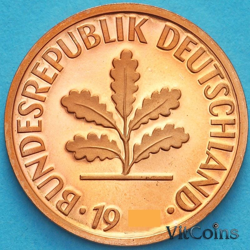 Монета ФРГ 1 пфенниг 1979 год. G. Пруф.