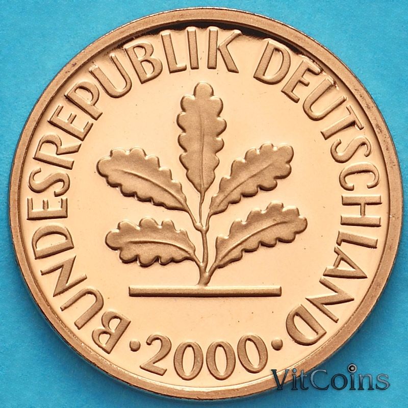 Монета ФРГ 2 пфеннига 2000 год. J. Пруф. Монета ФРГ 2 пфеннига 2000 год. J. Пруф.
