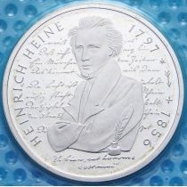 ФРГ 10 марок 1997 год. G. Генрих Гейне. Серебро. В запайке.